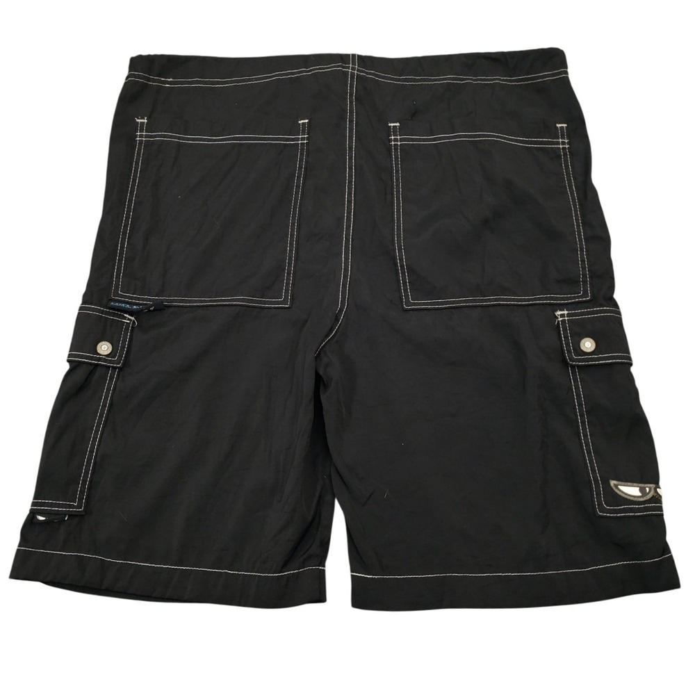 VTG Kik Wear Cargo Shorts Mens Medium Black Nylon Drawstring Y2K Rave USA Made